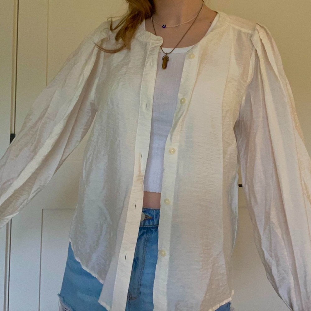 White flowy button up dress top, size small